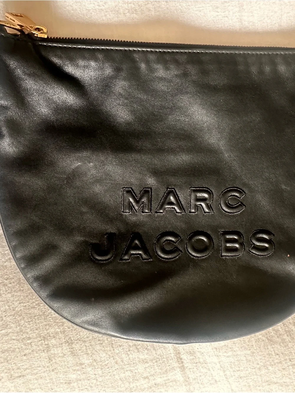 Marc Jacobs Black Leather Toiletry Pouch with Embossed Logo